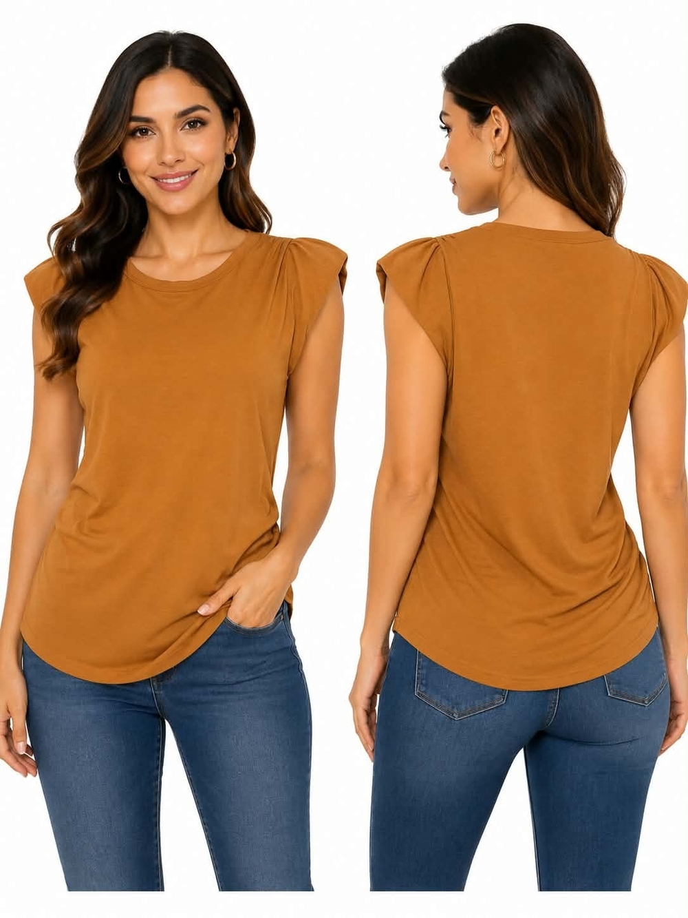 JODIFL Camel/Tan Puff Sleeve Crewneck Tank